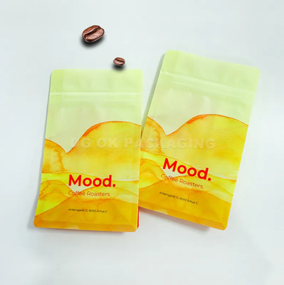 कस्टम लोगो साइड गसेट फ्लैट बॉटम कॉफी बीन्स पैकेजिंग लेमिनेटेड 100g 150g 250g 500g 1kg बैग विथ वाल्व