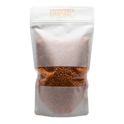 सफेद काउहाइड बैग (खड़ा बैग) छोटे विंडो के साथ, कस्टम मुद्रित ज़िपर, क्राफ्ट पेपर स्टैंडिंग बैग/खाद्य पैकेजिंग बैग