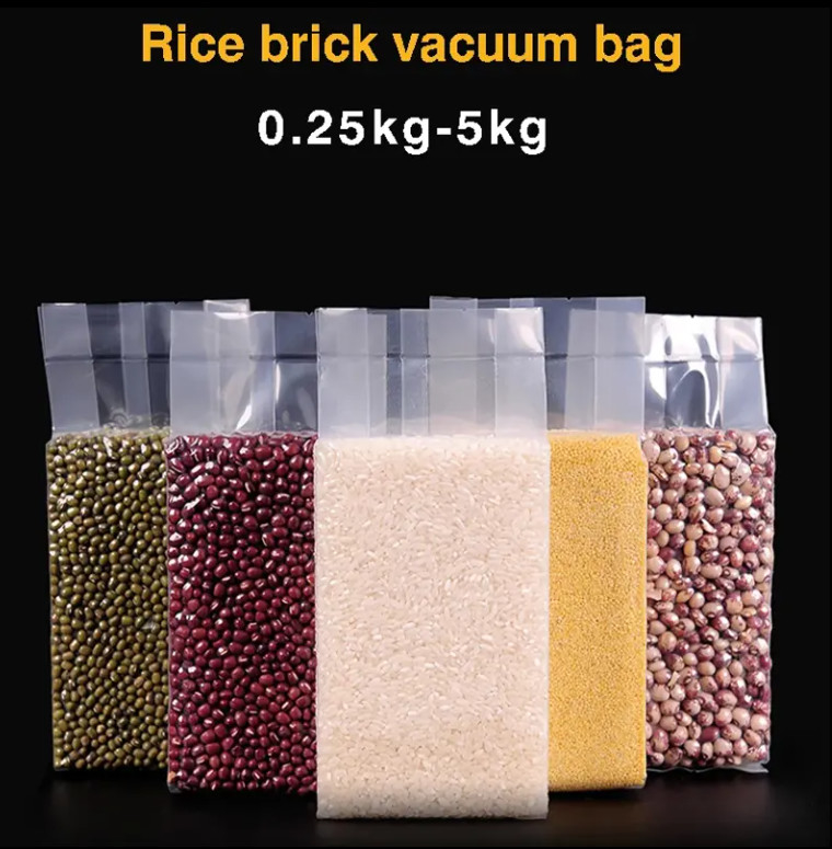 ग्रेव्री प्रिंटिंग खाद्य चावल पैकेजिंग वैक्यूम प्लास्टिक 1Kg 2Kg 5Kg 10Kg Pe हीट सील बैग के साथ हैंडल